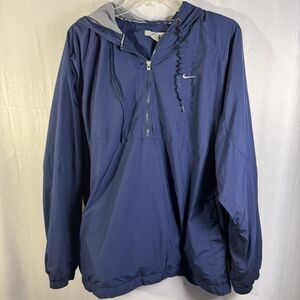 Nike Men’s Half Zip Windbreaker Jacket Blue Pullover Hooded Athletic Size XL
